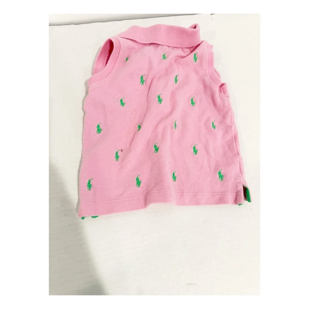 Ralph Lauren Baby Girls Pink Green All Over Pony Sleeveless Polo Shirt 12M